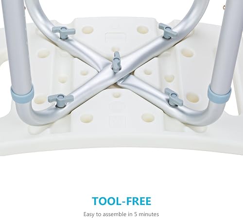 Miniatura 5 de OasisSpace Silla de ducha con respaldo, taburete de ducha ajustable resistente, sin herramientas médicas, banco de asiento de bañera antideslizante,