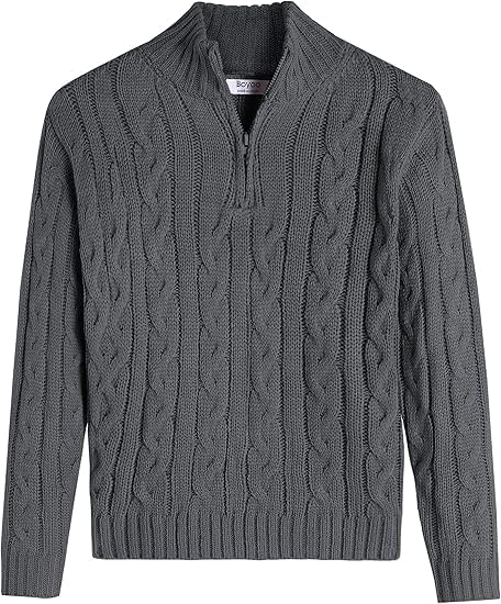 Arshiner Jungen Pullover Half Zip Casual Grobstrick Pullover Jungs Weihnachtspullover für Herbst Winter Kinder Uniform Langarm Strickpullover Sweater 5-14 Jahre