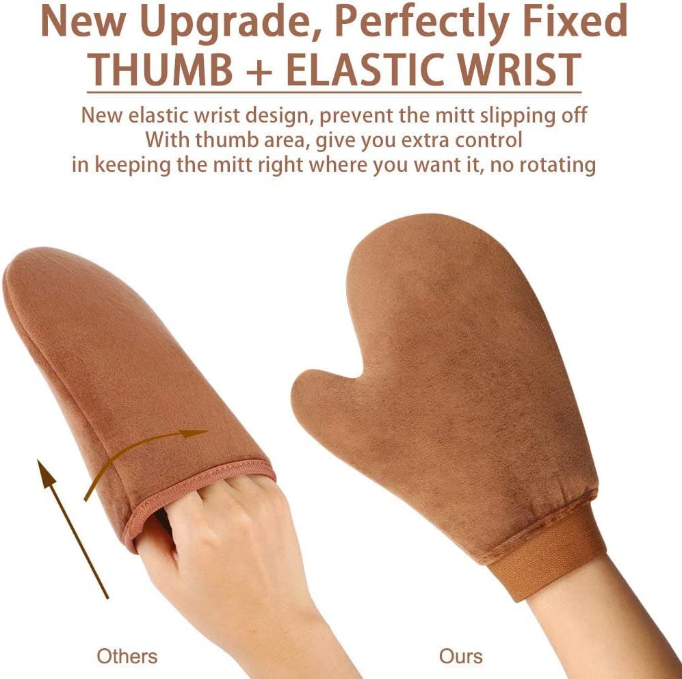 GAIYAH Self Tanning Mitt Set - 5 in 1 Fake Tan Applicator With Glove for Back Velvet Mitt, Brush and Lotion Applicator - Image 3