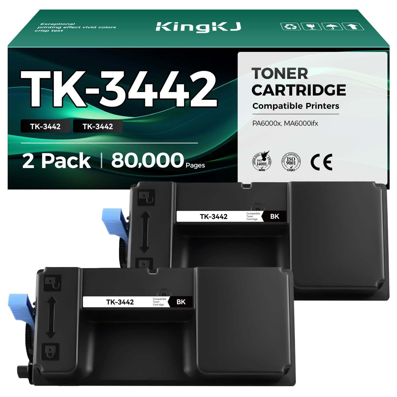 TK-3442 TK3442 with Chip High Yield Toner Cartridge 2-Pack High Capacity Replacement for Replacement for Kyocera ECOSYS PA6000x MA6000ifx Printer Each powder box can print 40,000 pages.(2-Pack, Black)