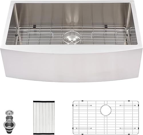 Miniatura 7 de Fregadero de cocina de granja de 33 pulgadas, fregadero de cocina estilo granero estilo granero de 33 x 21 pulgadas, acero inoxidable, calibre 16,