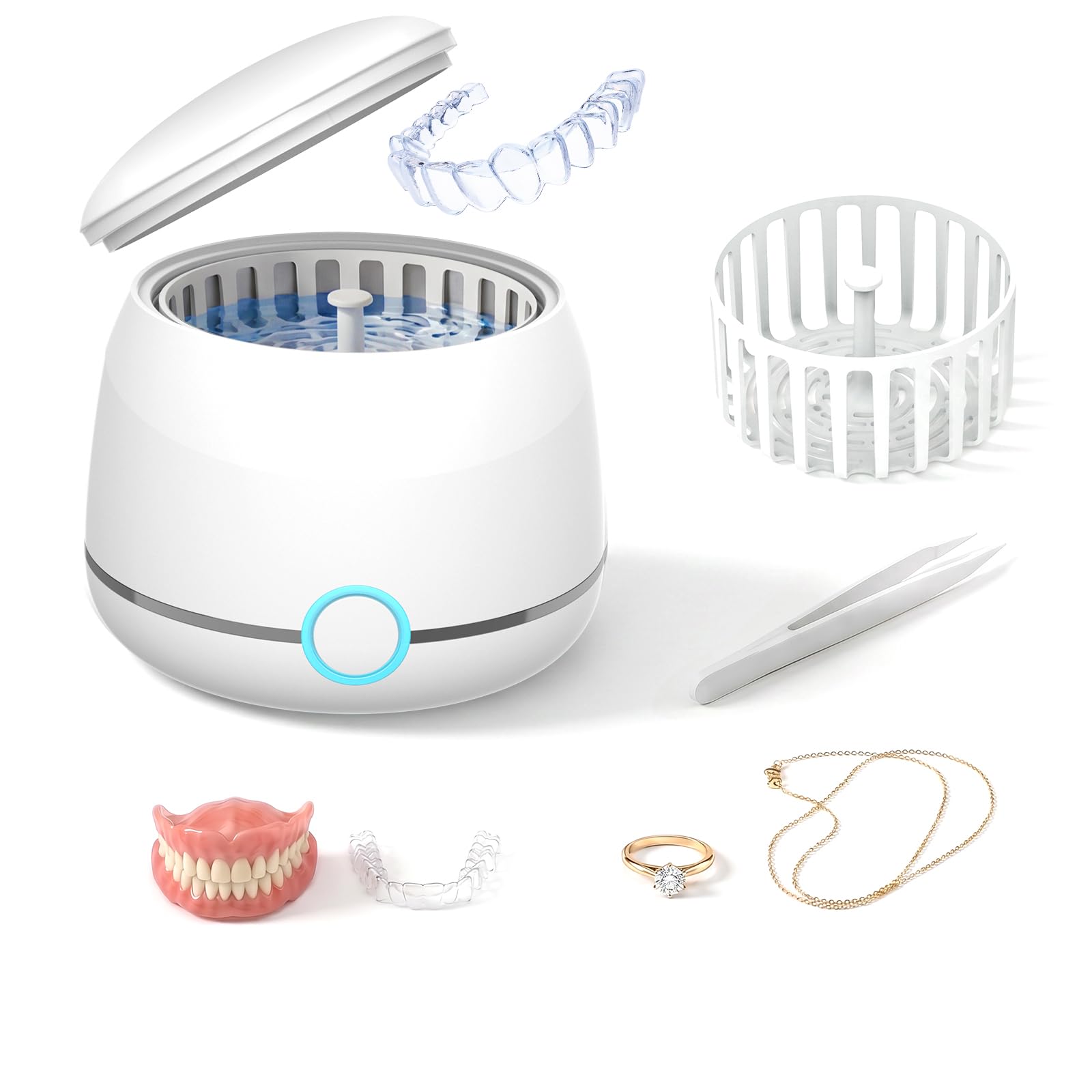 Nettoyeur ultrasons, Nettoyeur Ultrasonique Dentaire haute fréquence 45 kHz, 2 modes, pour appareils orthodontiques, aligneurs, prothèses dentaires, têtes de brosse à dents, bijoux, etc