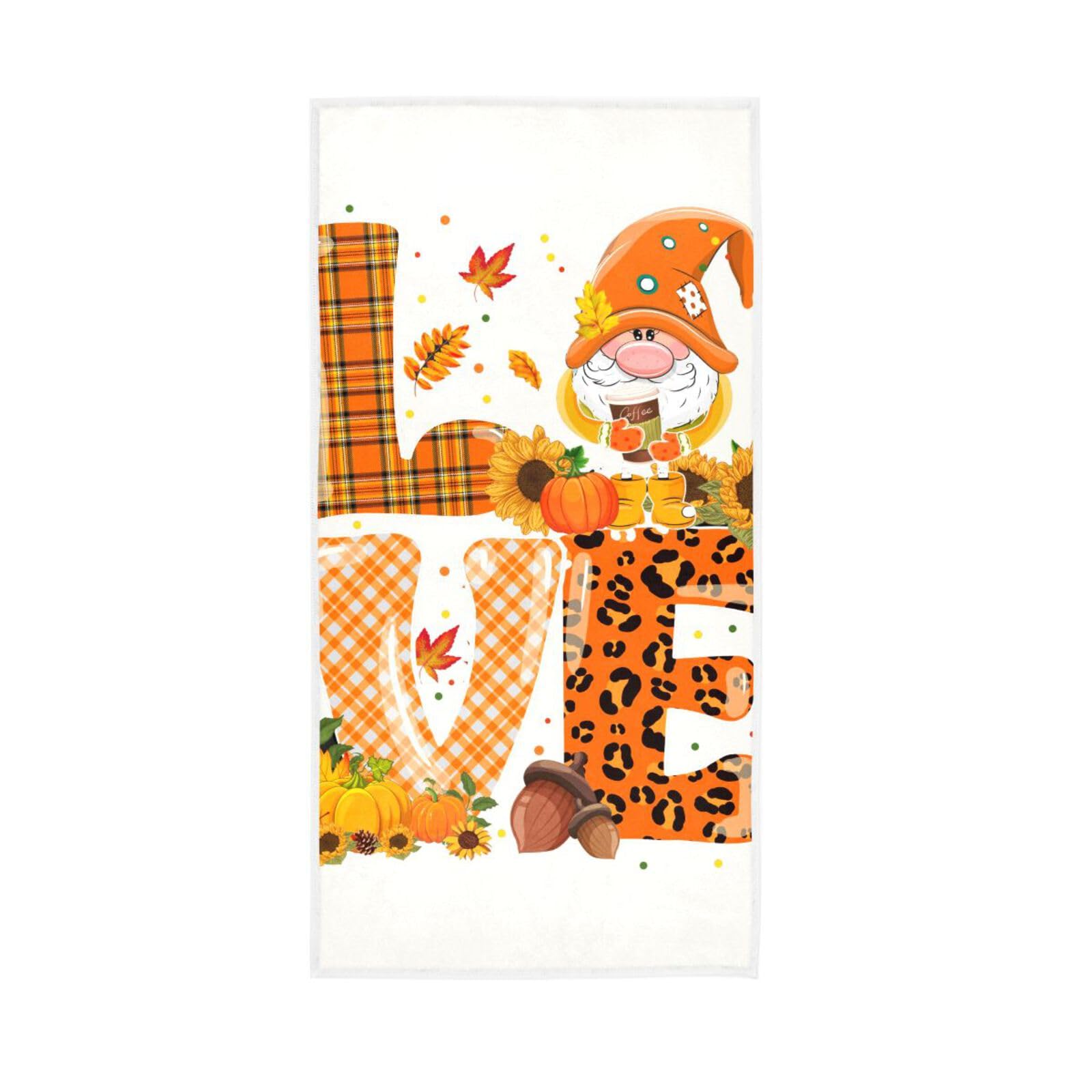 LSRCPD Autumn Love Gnome Pumpkin Facial Towels, 15 x 30 Inches, Spa Facial Towels Face Towels for Bathroom