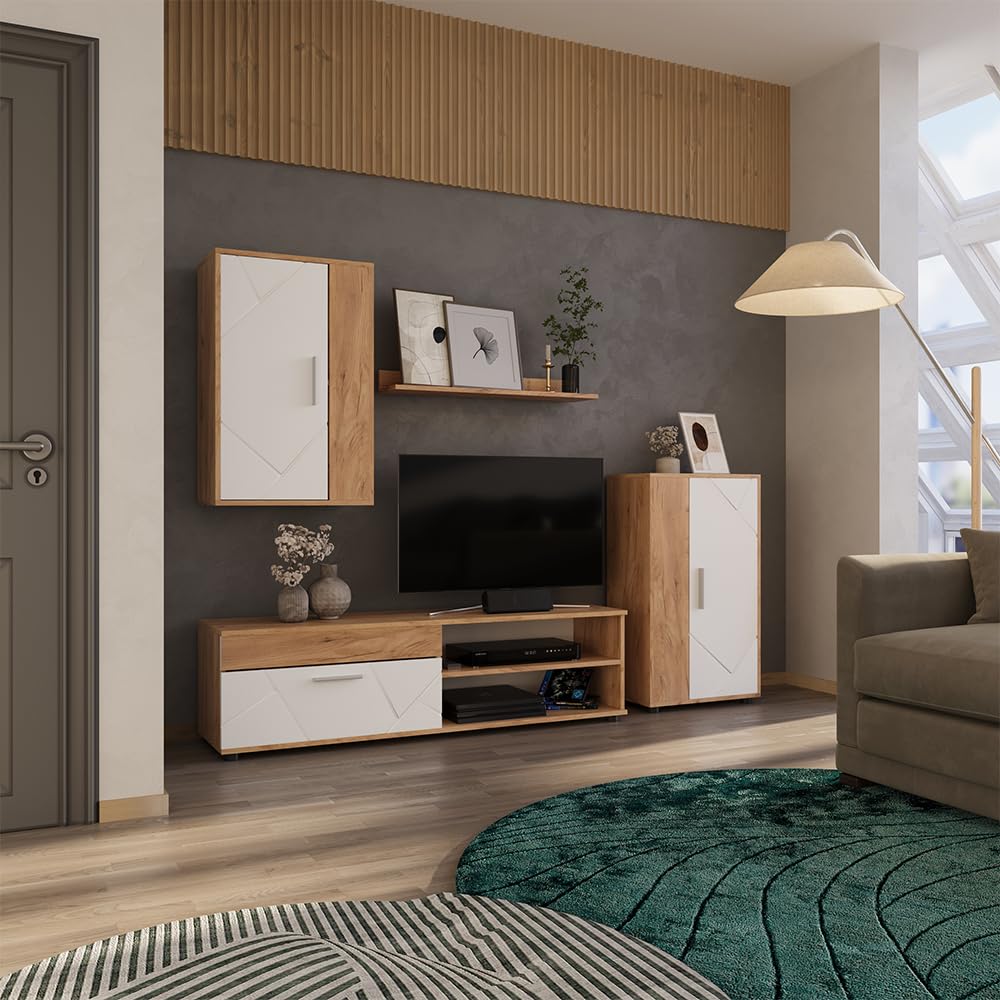 Vicco Meuble Mural Berno, Chêne doré/Blanc, Set de 4 pièces, Convient au Rangement des appareils multimédias et des Accessoires