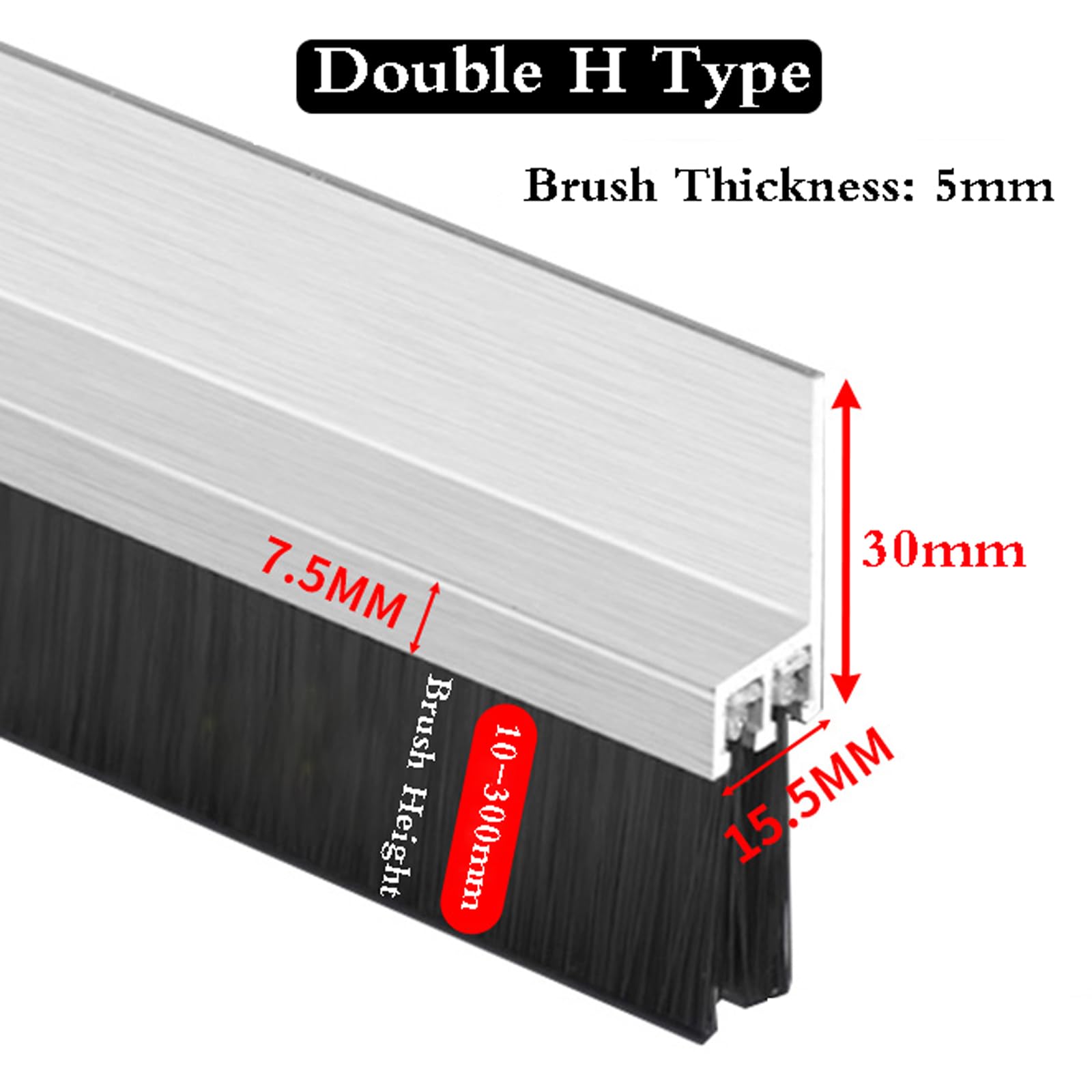 Listwa szczotkowa do drzwi ze stopu aluminium | Drzwi srebrne 10-300 mm: Uszczelka dolna(50mm)