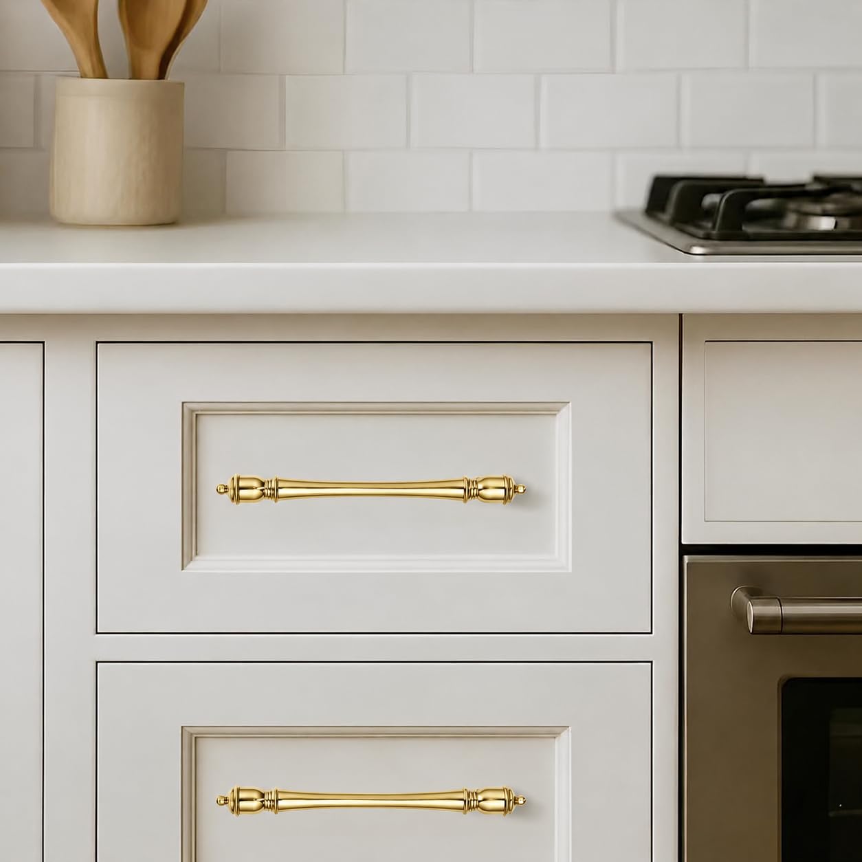 KHTUMEWARE-BRASS419 Unlacquered Brass Cabinet Pulls CTC 3 in (76 mm) in Unlacquered Brass — KHTUMEWARE
