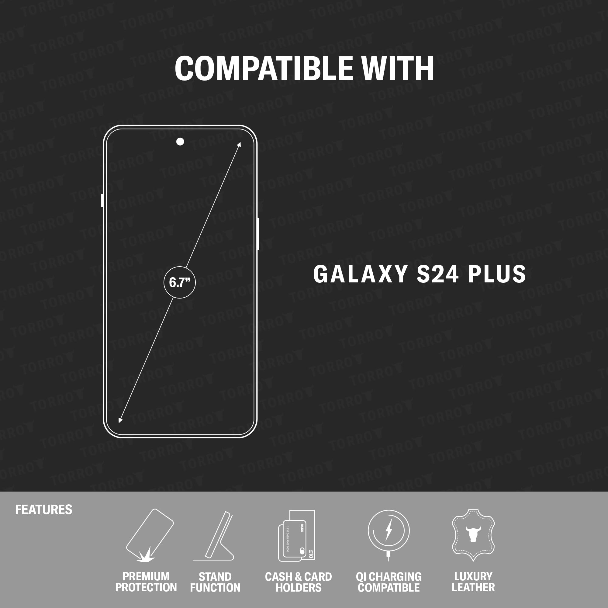TORRO Custodia Compatibile con Samsung Galaxy S24+ Plus 5G – Custodia a Portafoglio in Pelle Premium con Cavalletto e Slot per Carte (Nero con dettaglio Rosso)