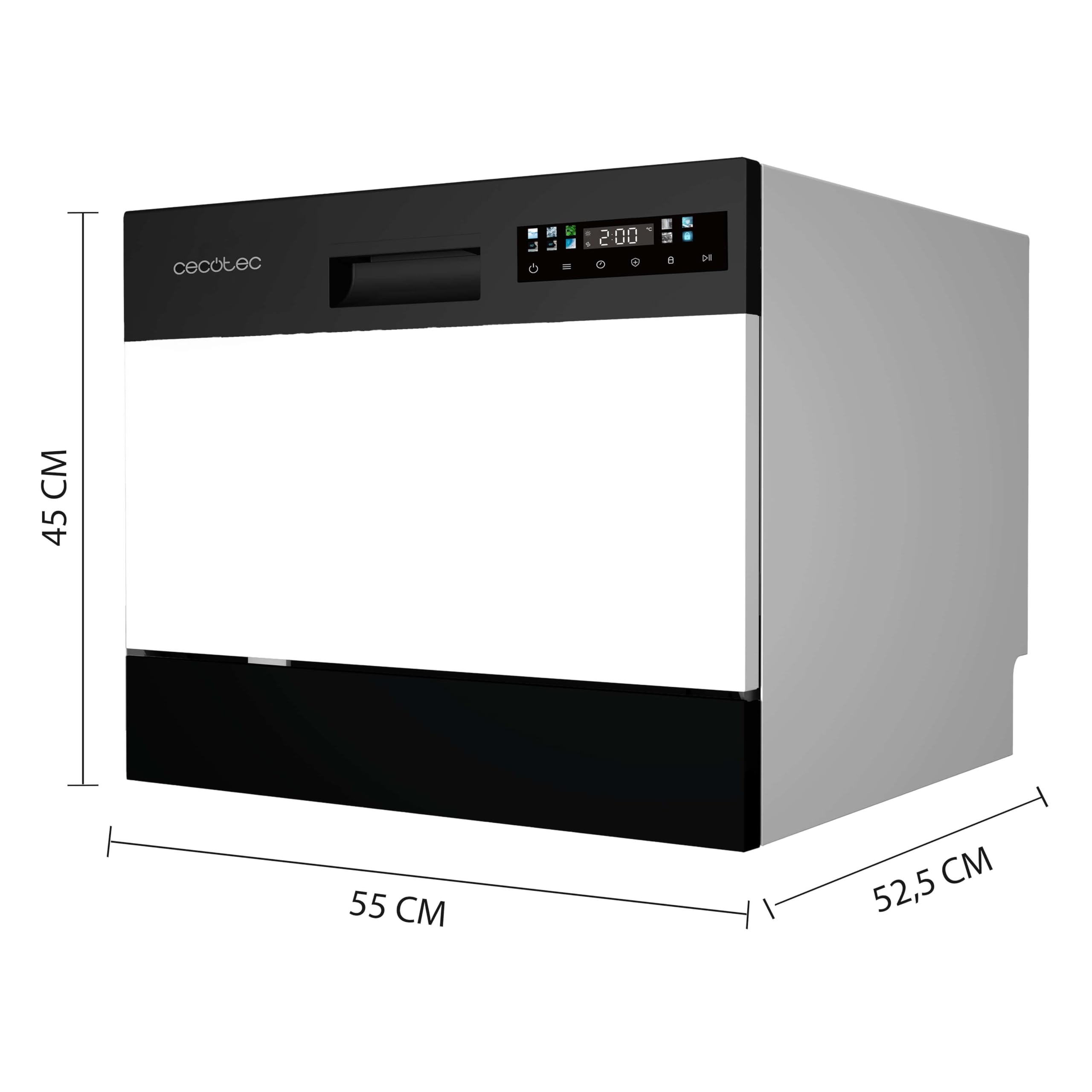 Cecotec Lavavajillas Compacto Libre Instalación 6 cubiertos Bolero Aguazero 2300. 6 Cubiertos, 8 Programas, Clase D, Colour Touch Panel, Machine Care, Delay Start, Función Pre-Wash, Dry+, Germ Shield