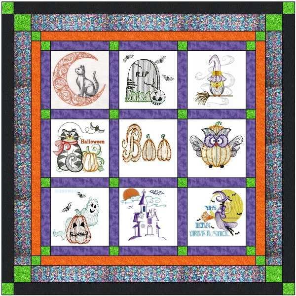 Material Maven Quilt Kit Halloween/Autumn Boo Pre Cut Ready to Sew/Finished Embroidery