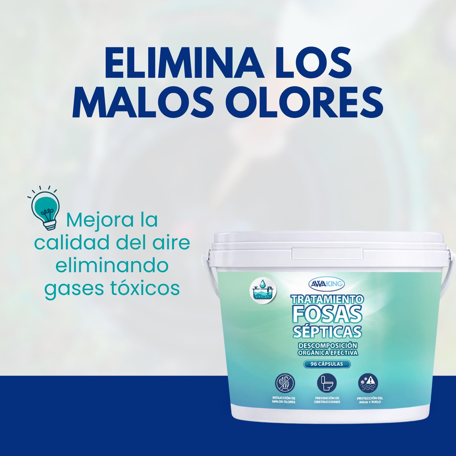 AWAKING Tratamiento Fosas Sépticas 96 Cápsulas | Pastillas con Bacterias Activas | Mantenimiento Mensual y Eliminación de Olores | Fácil Uso en Tuberías y WC | Dosis Pre-medidas