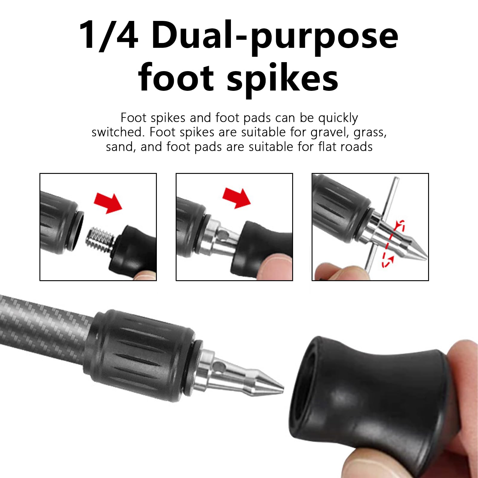 3 Pièces en Acier Inoxydable Antidérapant en Caoutchouc Pied Coussinet Pieds Pointes pour Trépied Monopode 1/4 Pouces Vis Photographie Trépied Accessoires Réglables Niveleurs De Table
