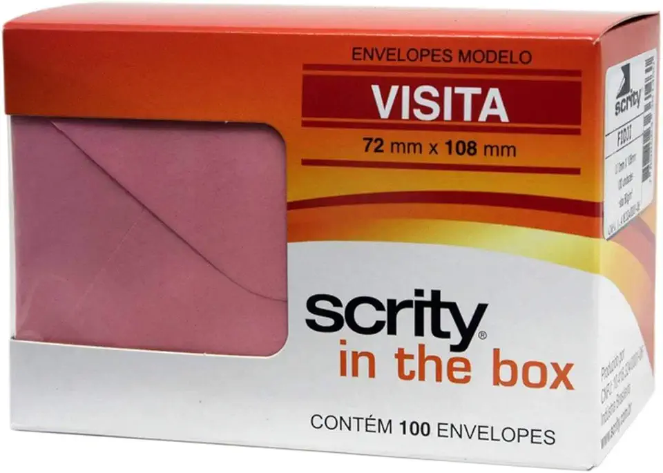 Envelope Visita Colorido 72x108 Rosa Claro Fidji 80g - Pacote com 100, Scrity, CCP450.05, Rosa, 72X108