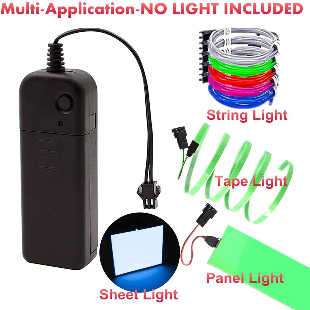 Ourbest El Wire Battery Box with 2-Pin Plug, 3X Replacement Power Pack for EL Strip Light, Neon Rope String DIY Decoration Lights Power Box