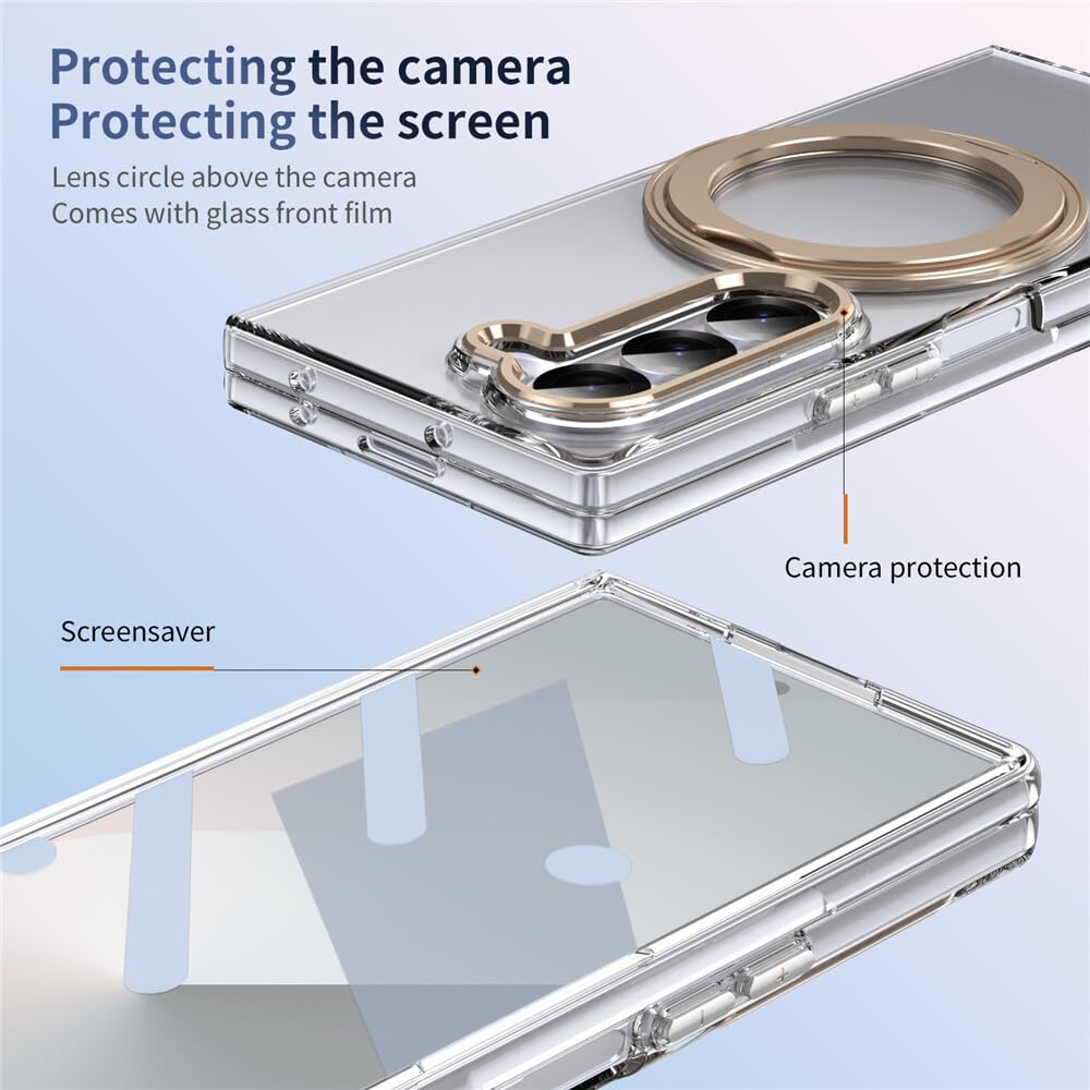 Generic Schutzhülle für Samsung Galaxy Z Fold 3 (Farbe: Blau), magnetischer Ringständer, transparente Schutzhülle, harte Klapprückseite