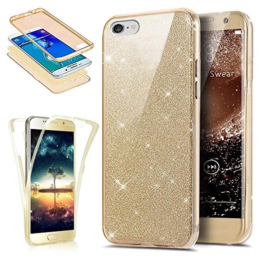 JAWSEU Kompatibel med Sony Xperia Z5 Compact fodral mobiltelefonfodral TPU silikon fodral full body cover 360 graders skydd fram bak runt skyddande lock glänsande glitter mobiltelefonfodral etui stötfångare guld