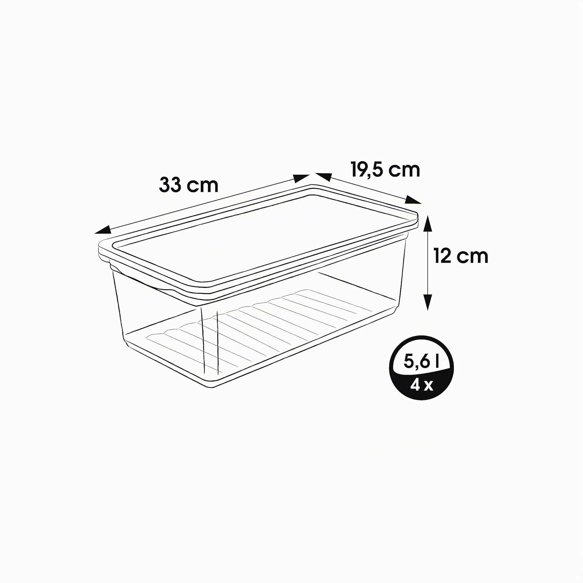 keeeper Box Contenitore con Sistema di Ventilazione, Confezione da 4 Pezzi, 4 x 5,6 L, 33 x 19,5 x 12 cm, Bea, Trasparente