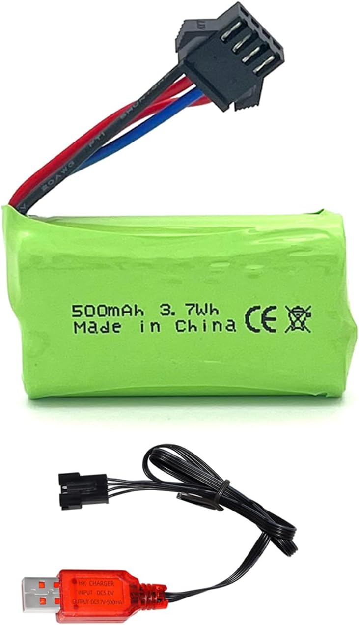 7.4V 500mAh SM-4P Plug 2S Li-ion Battery with USB Charger for RC Car Remote Control Truck RC Boat RC Construction Truck and Gel Blaster
