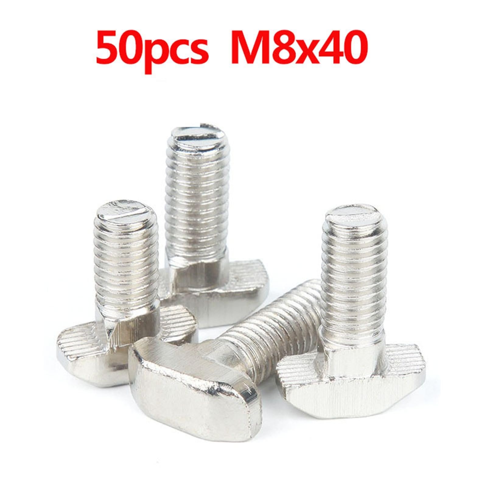 Śruby śrubowe T M5, M6, M8, stal węglowa, nakrętka przesuwna, do standardu europejskiego 2020, 3030, 4040, liniowe profile aluminiowe, wsparcie mocowania, 50 szt. (M8 x 40)