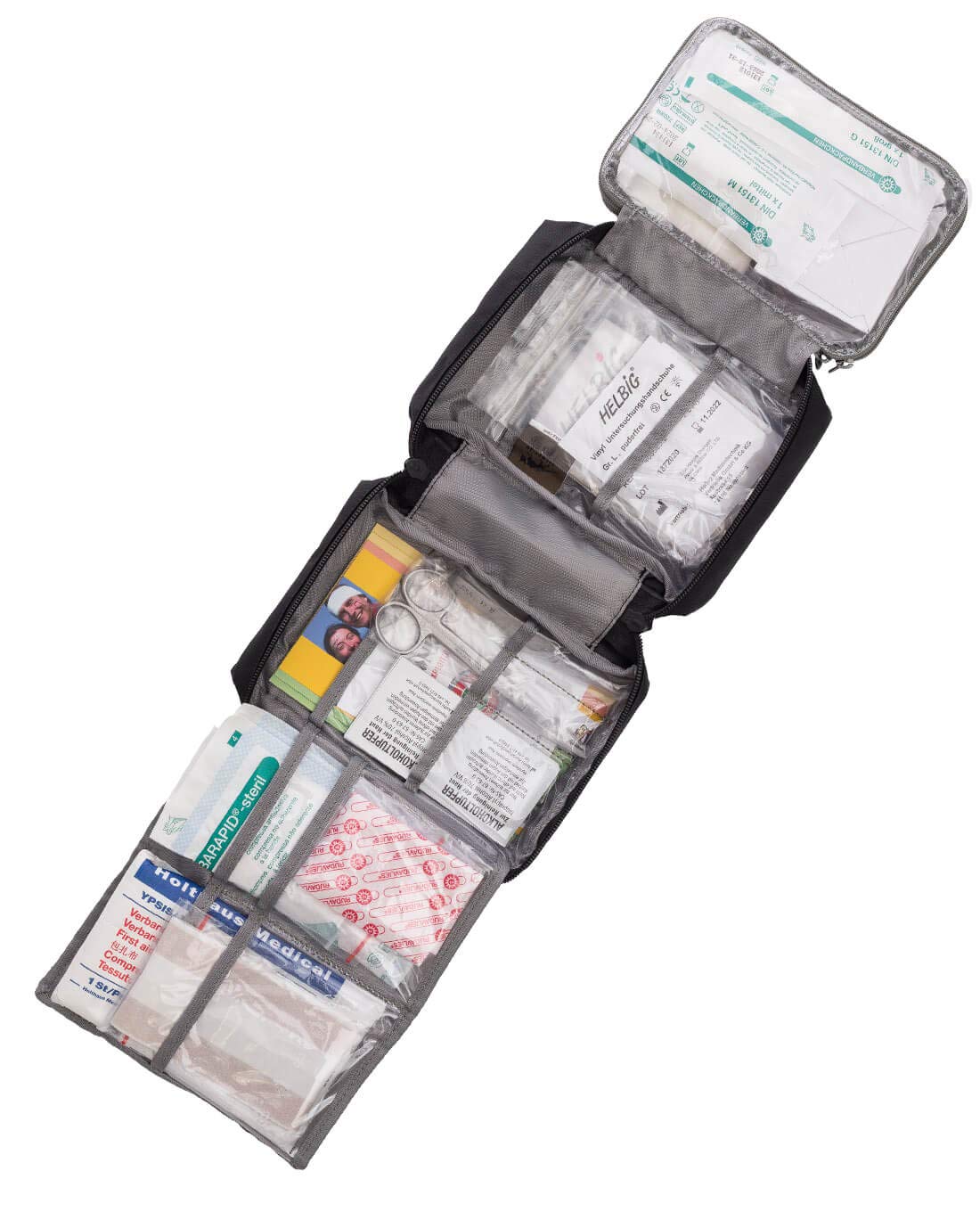 Tasmanian Tiger TT First Aid Complete MK II - Juego de primeros auxilios para viajes y en casa, 25 piezas, extremadamente ligero, para camping, viajes al aire libre, senderismo, color negro