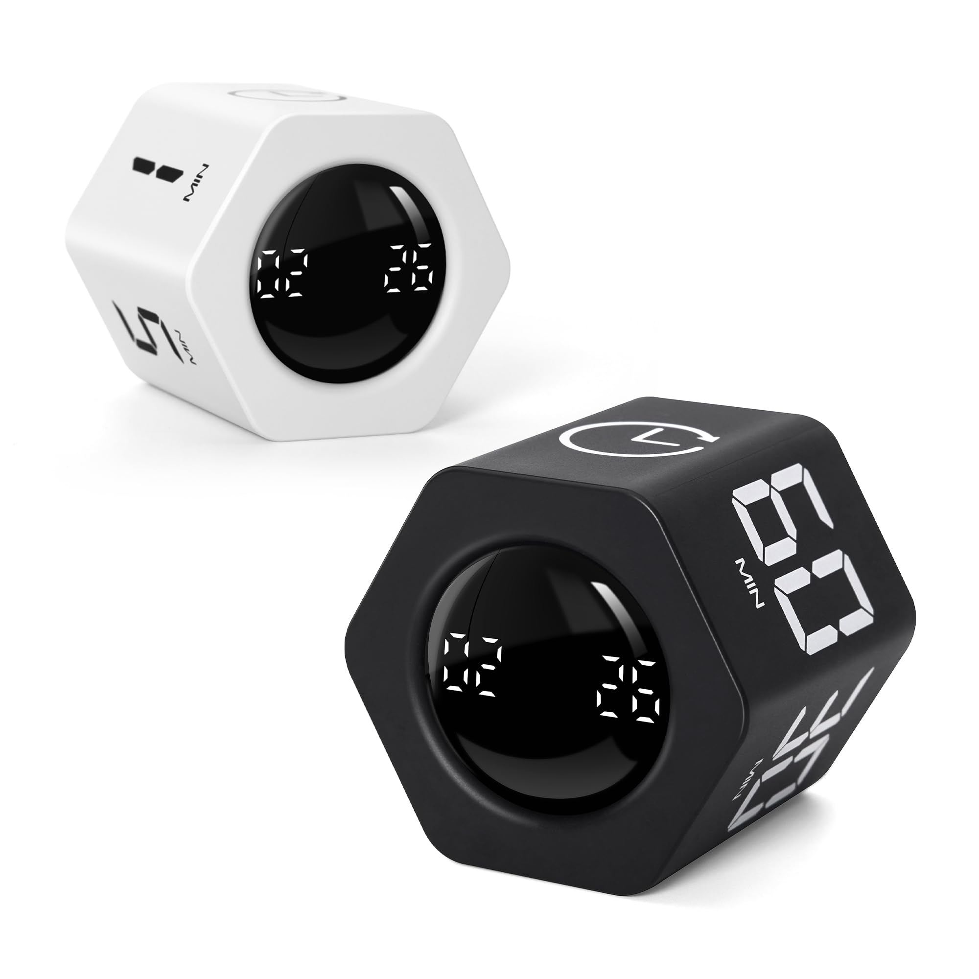 Exlliy Pomodoro Timer 1,5,10,30,60 Minutes Preset, Desk Productivity Cube with/Gravity Sensor/Mute for ADHD, Work, Study, Kitchen, Back to School (2, Black&White)