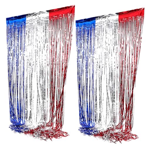 GRIRIW Foil Fringe Curtains for 4th of July Independence Day Celebration Easy to Install Festival Decor