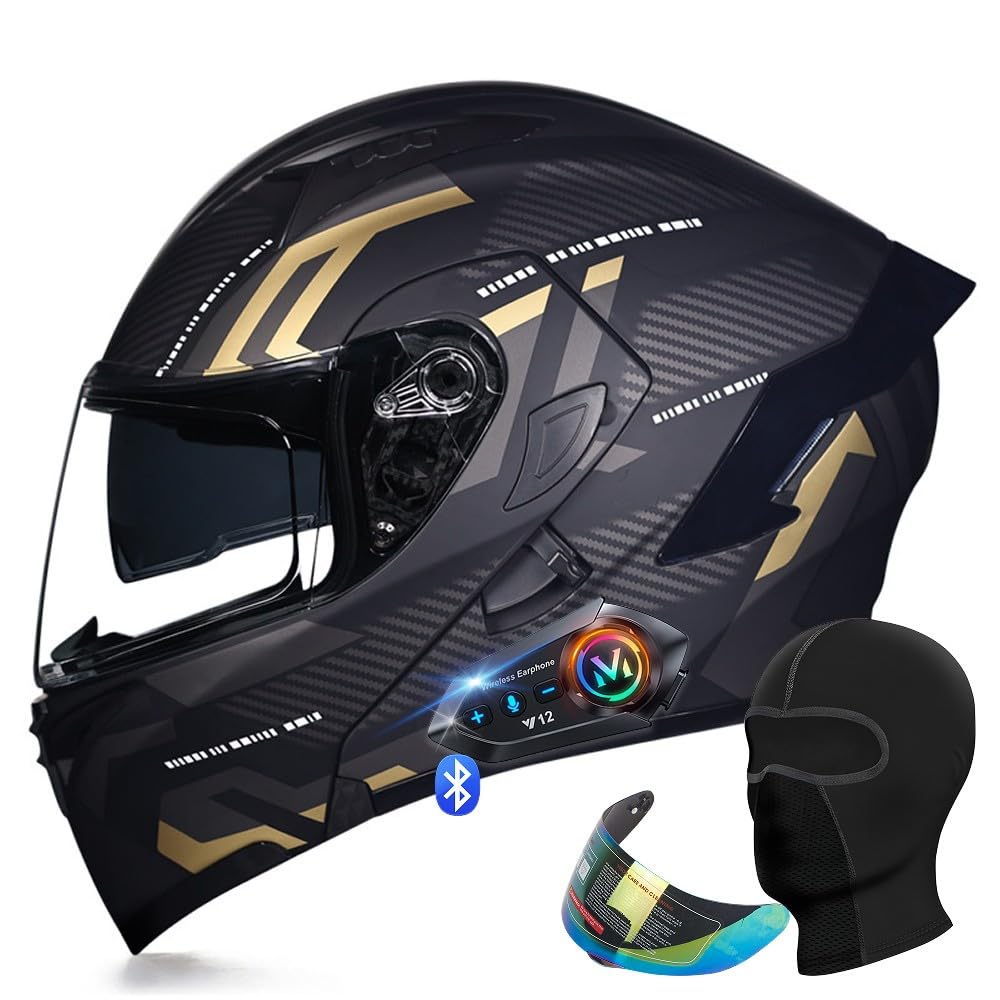 YHQUDGWT Bluetooth Modular Motorcycle Helmets ECE Approved Flip Up Motorcycle Helmets Wide Field Modular Motorcycle Helmet Built-in Dual Speakers Helmet Adult for Commuting MenWomen