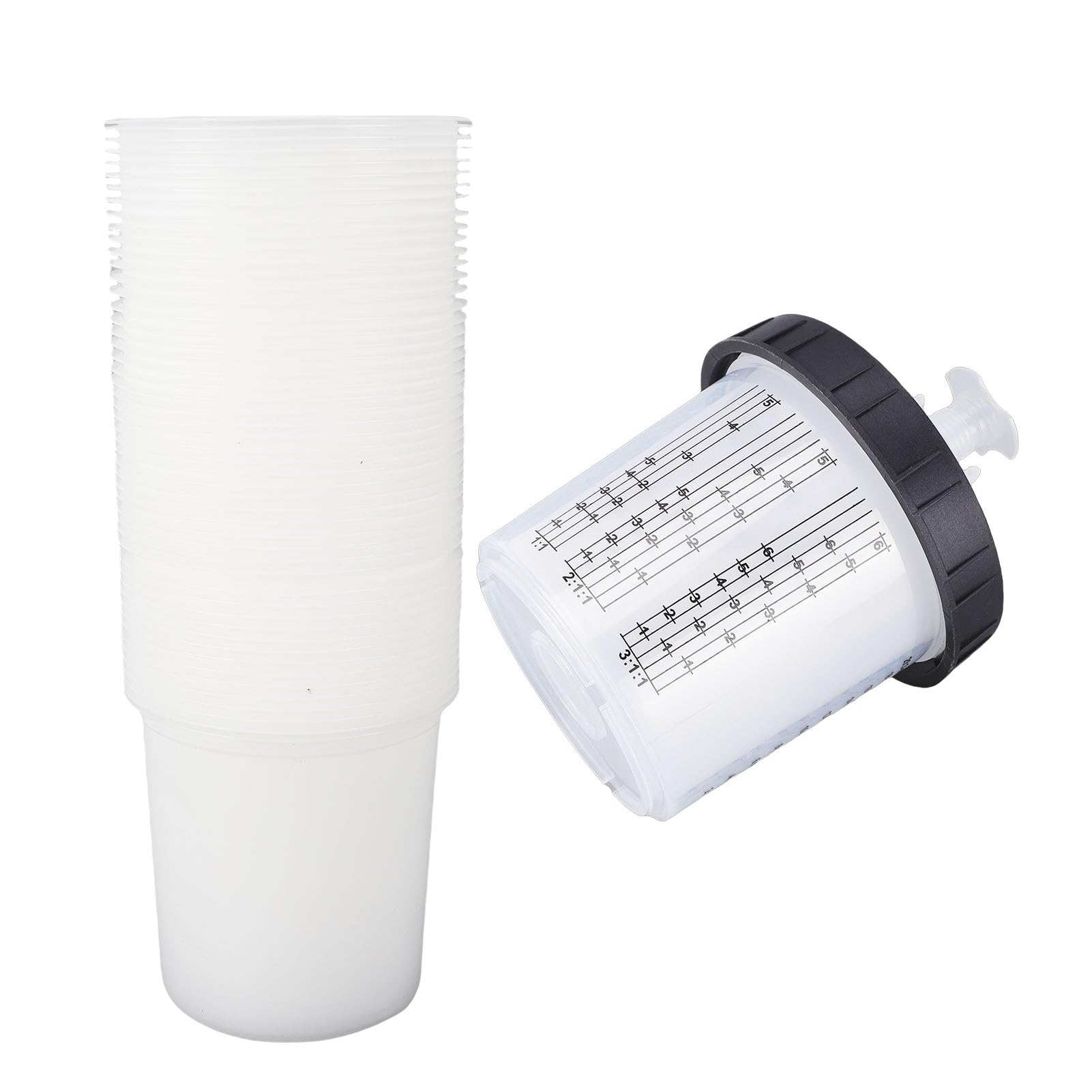 Goshyda Confezione da 50 Rivestimenti e Coperchi per Tazze di Vernice USA e Getta Professionali da 20,3 Once 600 Ml con Filtro da 190 Micron, Set di Rivestimenti per Tazze per Pistola a Spruzzo di