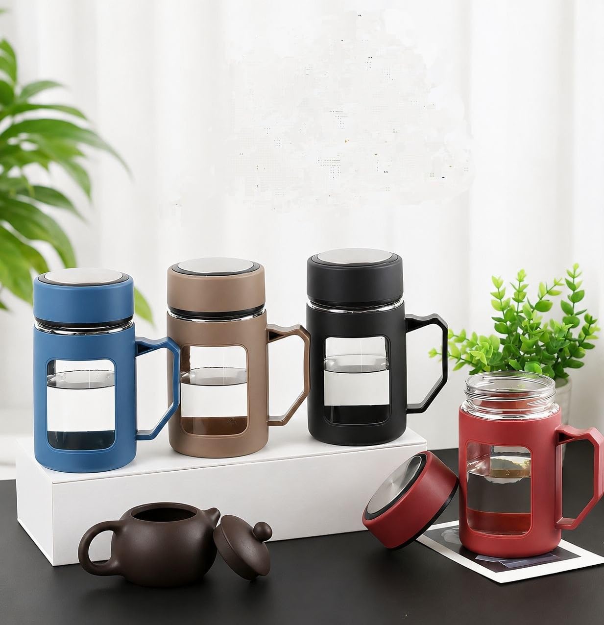 Glass Tea Infuser Mug with Lid, Handle & Filter | Leakproof Design, Heat Resistant Glass, Removable Filter, Home Office Travel, Reusable Beverage Cup-image-11