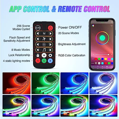 Nilight TL-300 4Pcs Car Underglow Neon Accent Strip Lights 256 Leds Rgbic Multi Color Diy Sound Active Function Music Mode With App Control And Remote Control Underbody Light Strips thumb #2