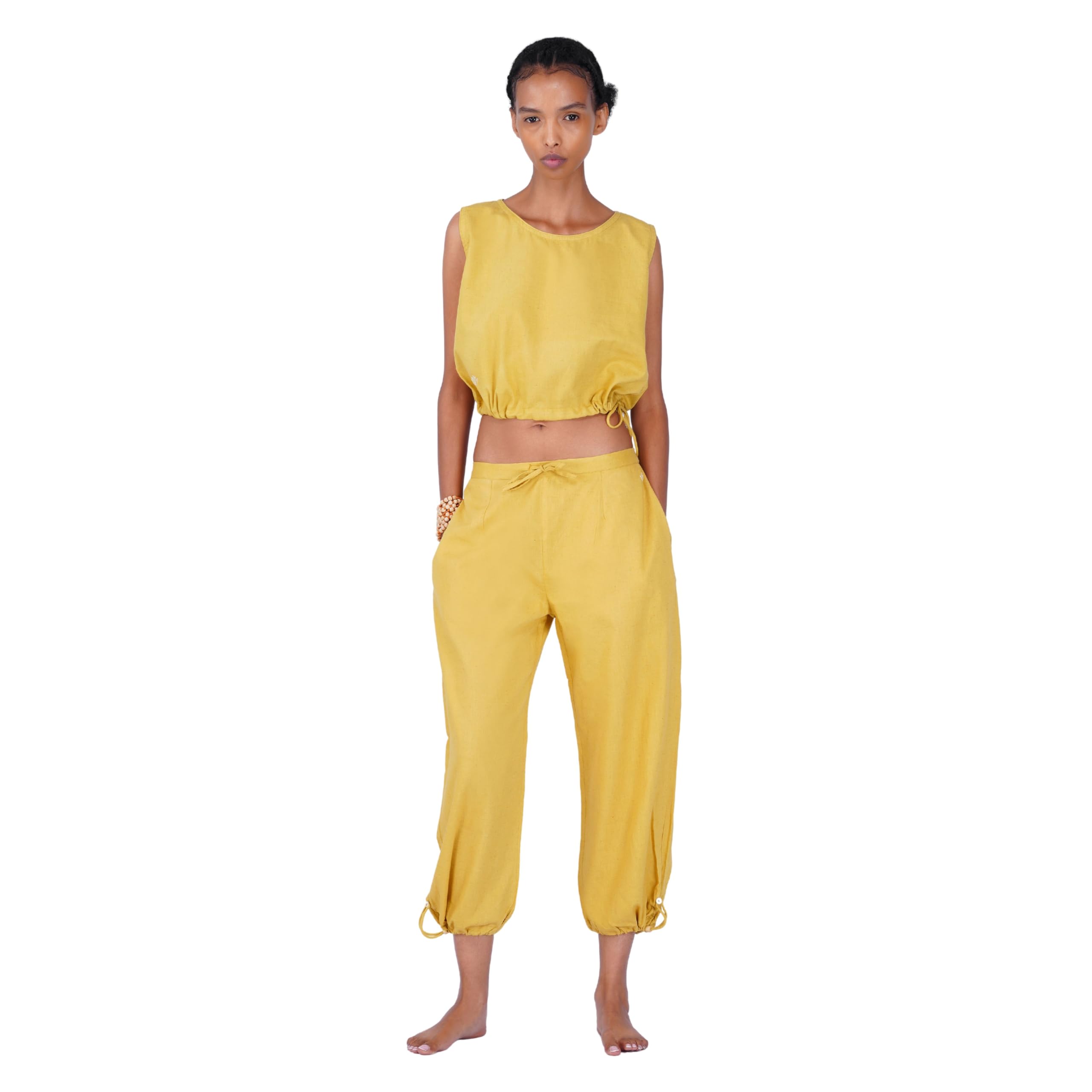 akiso Ananda Yoga Set Of 2 (Top & Pants) 100% Cotton Crop Top W/Tie Mid Waist Pants Elasticised Back Cinched At The Ankle-picture-36
