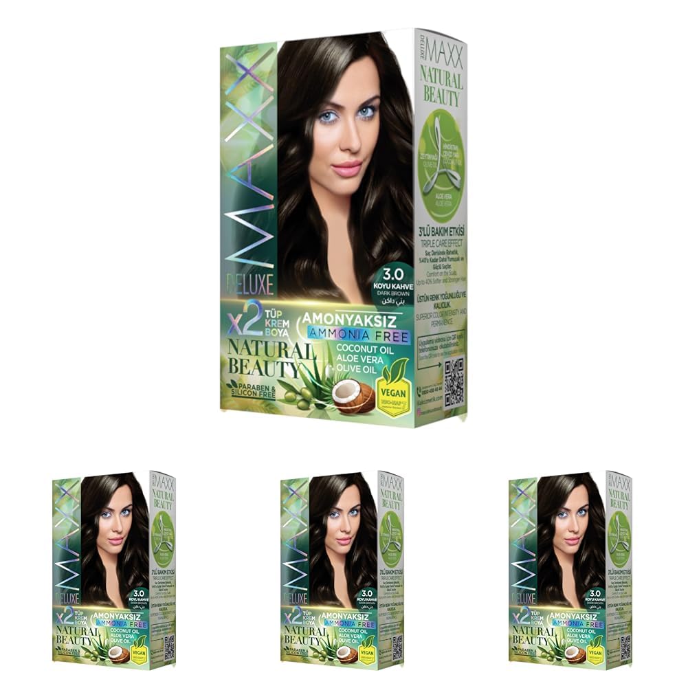 Maxx Deluxe Natural Beauty Amonyaksız Set Saç Boyası 3.0 Koyu Kahve (4 paketi)