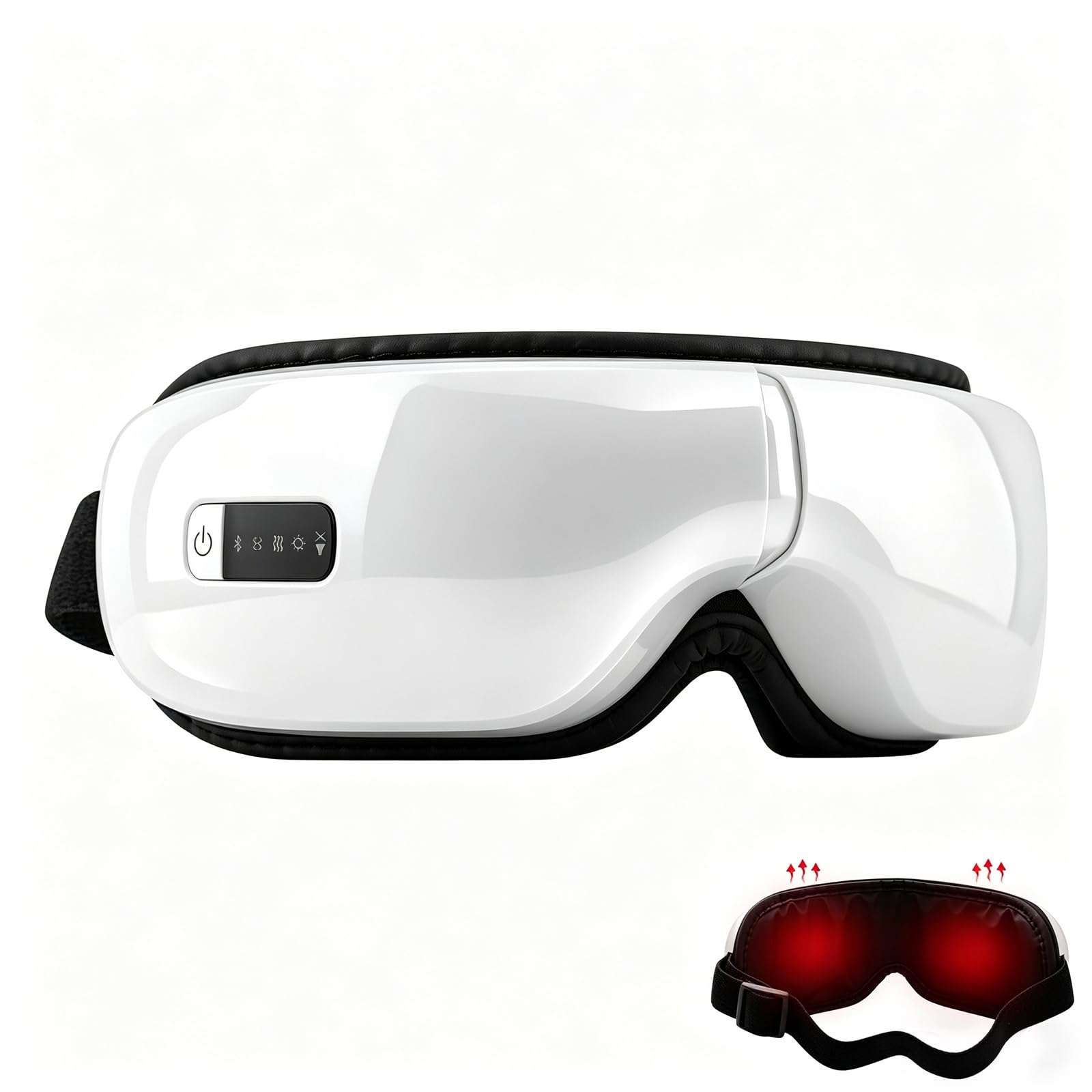 Masajeador de ojos con compresión térmica, vibración y música Bluetooth, recargable, 5 modos de masaje, terapia ocular para aliviar el dolor ocular, mejorar los ojos secos y dormir