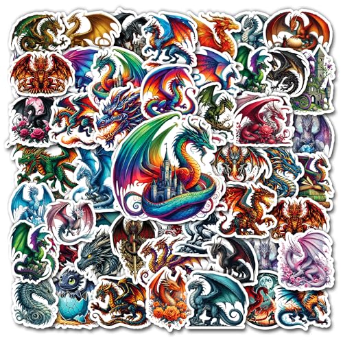 VICATA 50 Pcs Dragon Stickers Waterproof Magic Dragons Decals Vinyl Cryptid Animals Sticker for Water Bottle Phone Luggage Skateboard Laptop Bumper Bike Decor Gifts for Adults Friends Birthday