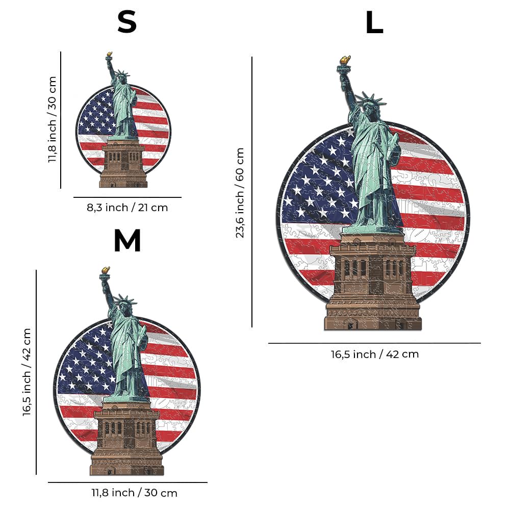 Iconic Puzzles - Statue de la Liberté, Monuments emblématiques, Puzzle en Bois 100% éco-Durable, Cadeau pour Adultes et Enfants, Taille L, 270 pièces
