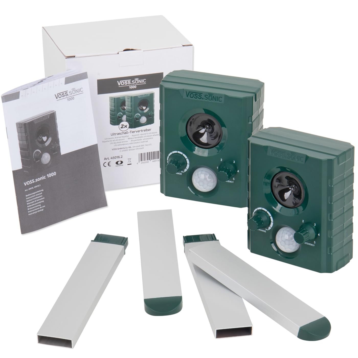 VOSS.sonic 1000 Doppelpack 2X Ultraschallvertreiber Tiervertreiber Ultraschallabwehr Tierabwehr Vertreibung durch Ultraschall und Alarm