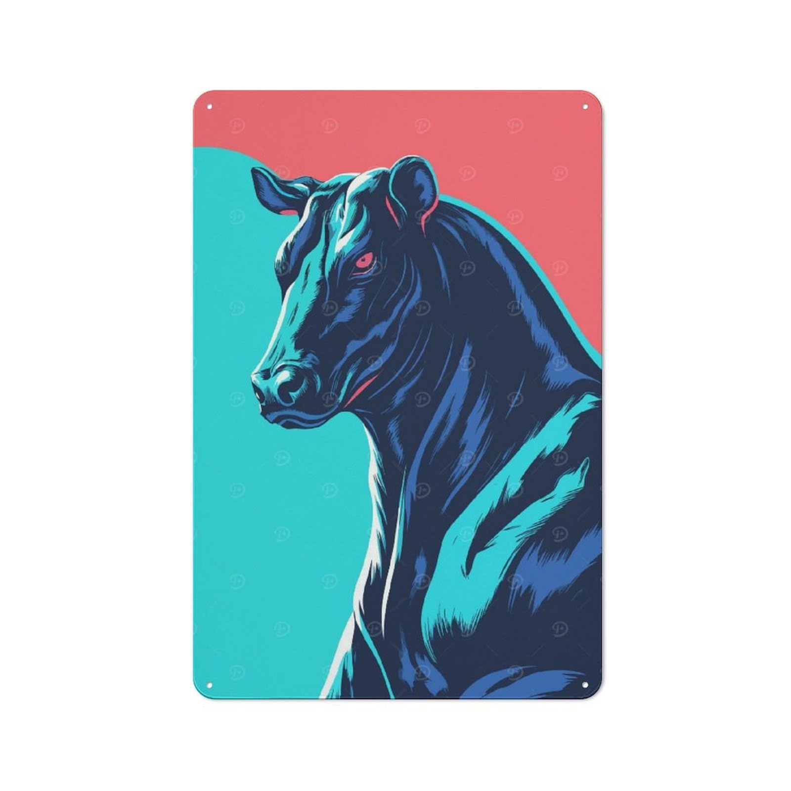 Junmoney Stylized Bull Illustration With Bold Colors Retro Metal Wall Decor 30X20cm, Tin Wall Sign For Bakery, Diner, Cafe Or Family Room
