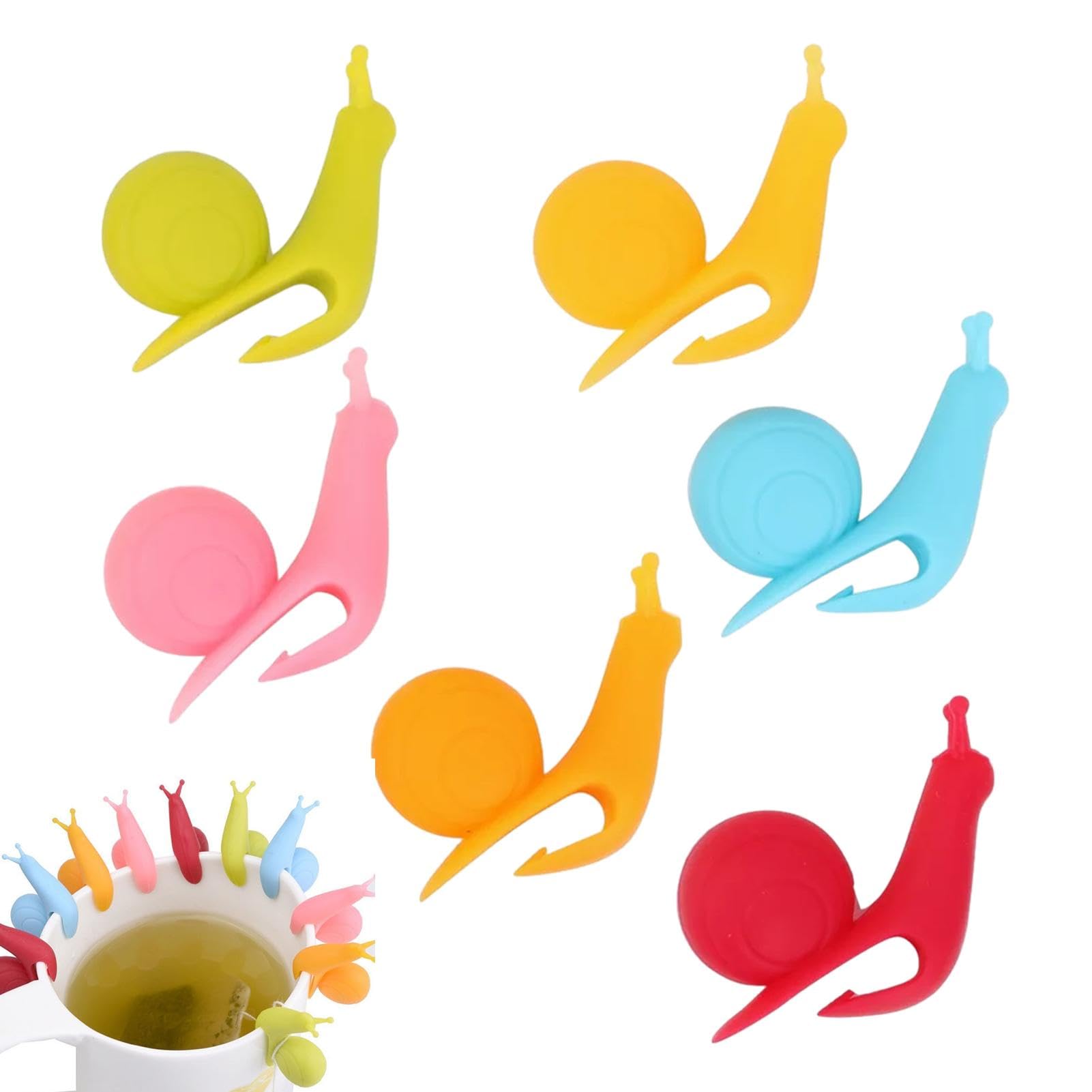 Cute Tea Bag Holder - 6pcs Food Grade Multi-Color Snail Shape Drink Markers, Cute Snail Shape Tea Bag Clip Cup, Squirrel Shaped Glass Charm Silicone Identifier for Cups & Mugs