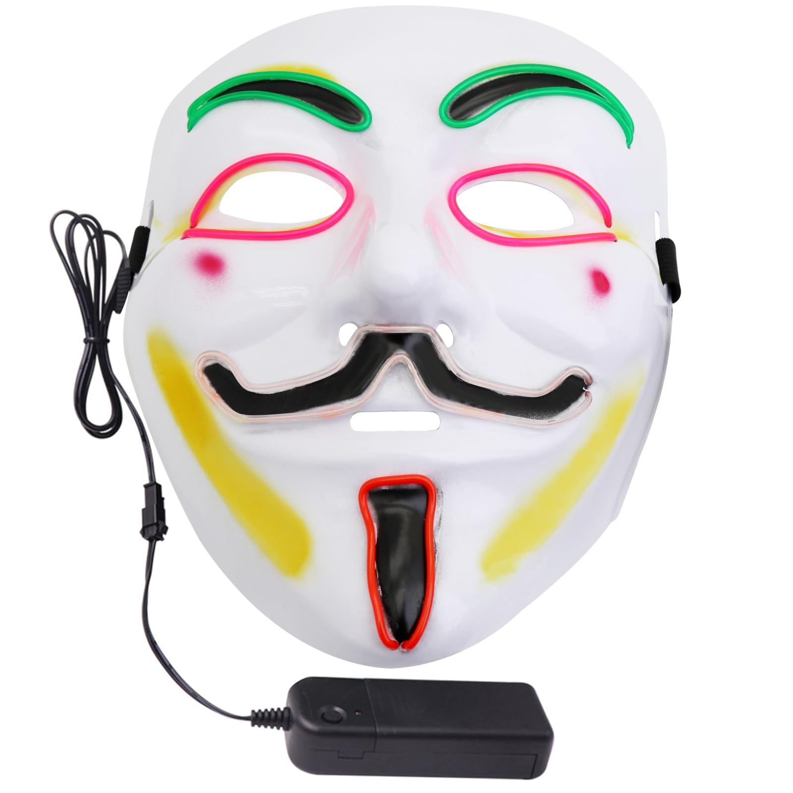 Halloween Mask with LED Lights - Scary Light-Up Mask for Costume Parties Cosplay, Masquerade & Carnival Festivals (white H)