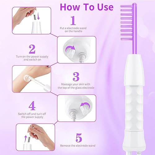 Miniatura 5 de Varita facial de alta frecuencia, portátil de mano facial de alta frecuencia con 4 varillas de argón, violeta (4 tubos violetas)