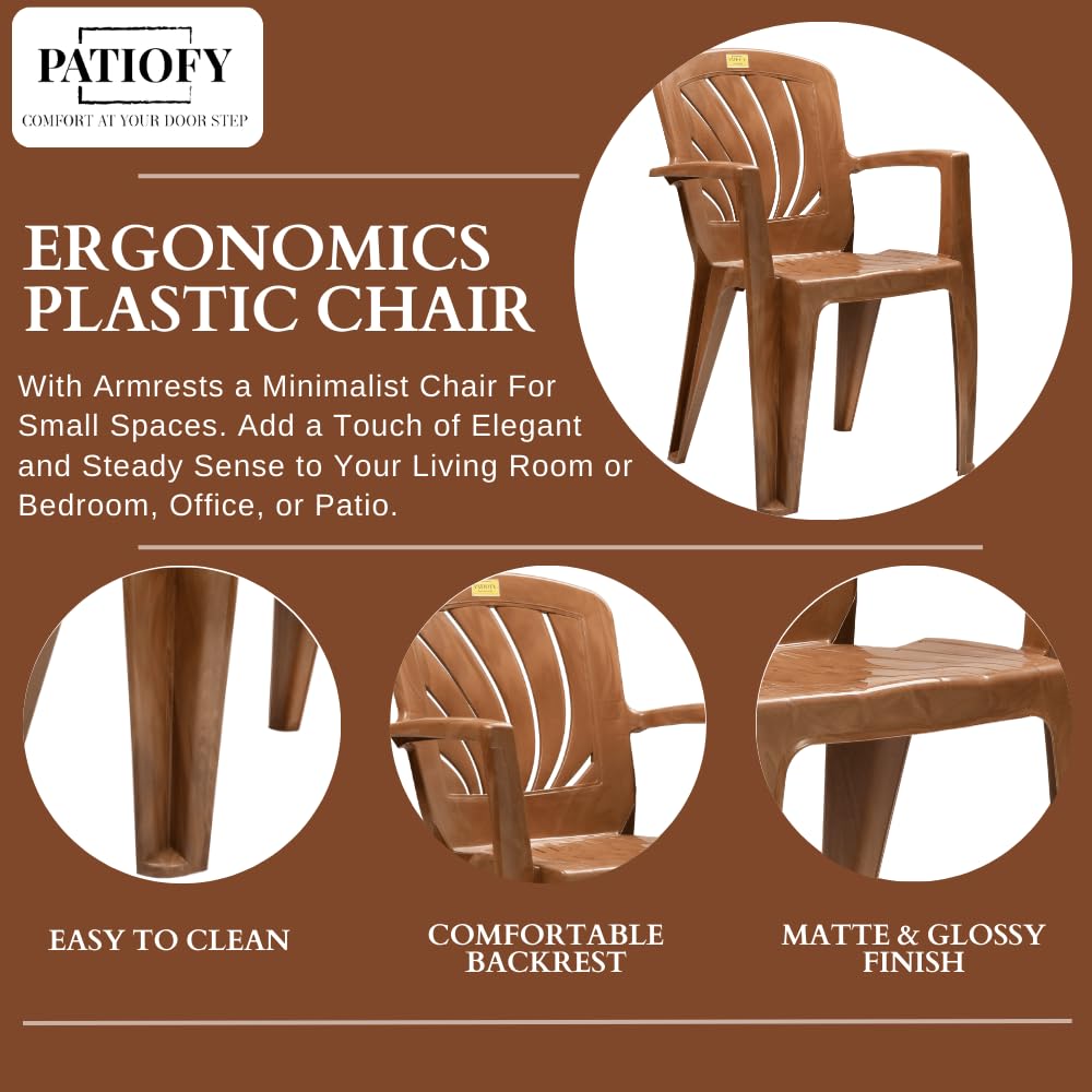 Patiofy Plastic Chair for Home & Outdoor Use | Stackable, Easy to Clean | Heavy Duty Comfortable Chair with Strong Legs | Suitable for Patio, Garden, Balcony, Patio Pack of 4 (Sandalwood) 4