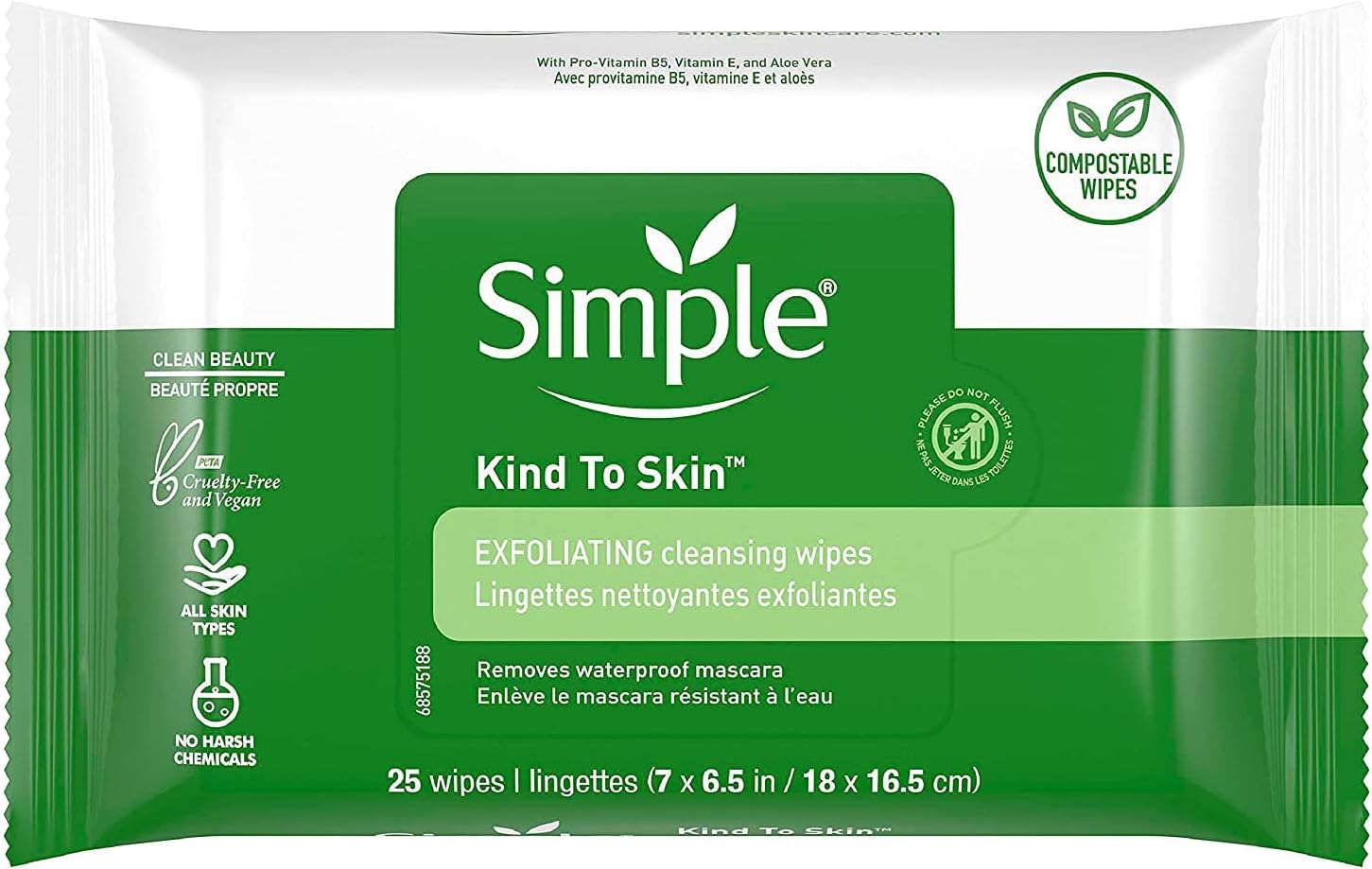 Simple Exfoliating Facial Wipes 25 Count (2 Pack)