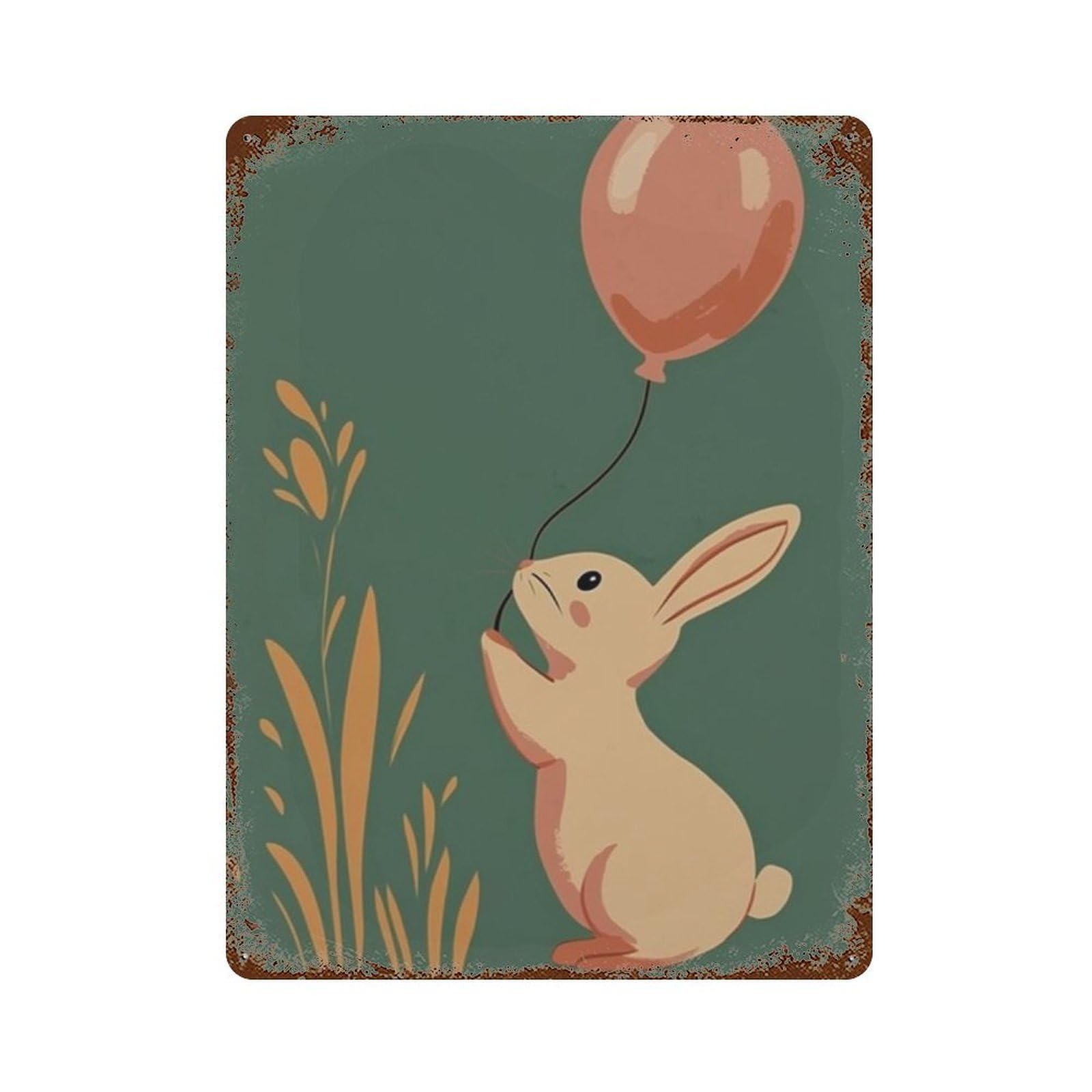 xiaoxiaoshen Rabbit Balloon Cute Animal Nursery Minimal Kids Room Bunny Wall Decor Art Metal Tin Poster Modern Home Decor Art Home Bar Shop Decorations Vintage Sign 40x30cm