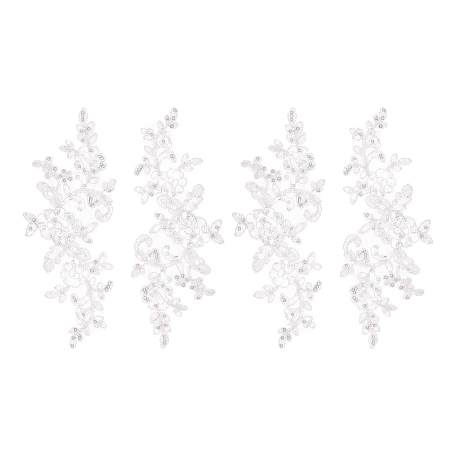 sourcing map 4 Pcs Flower Lace Appliques 3D Embroidery Lace Sequin Patch Sewing Addition Embellishments for Wedding Bridal Dress Clothes DIY Crafts Accessories Decoration, White (24cm)