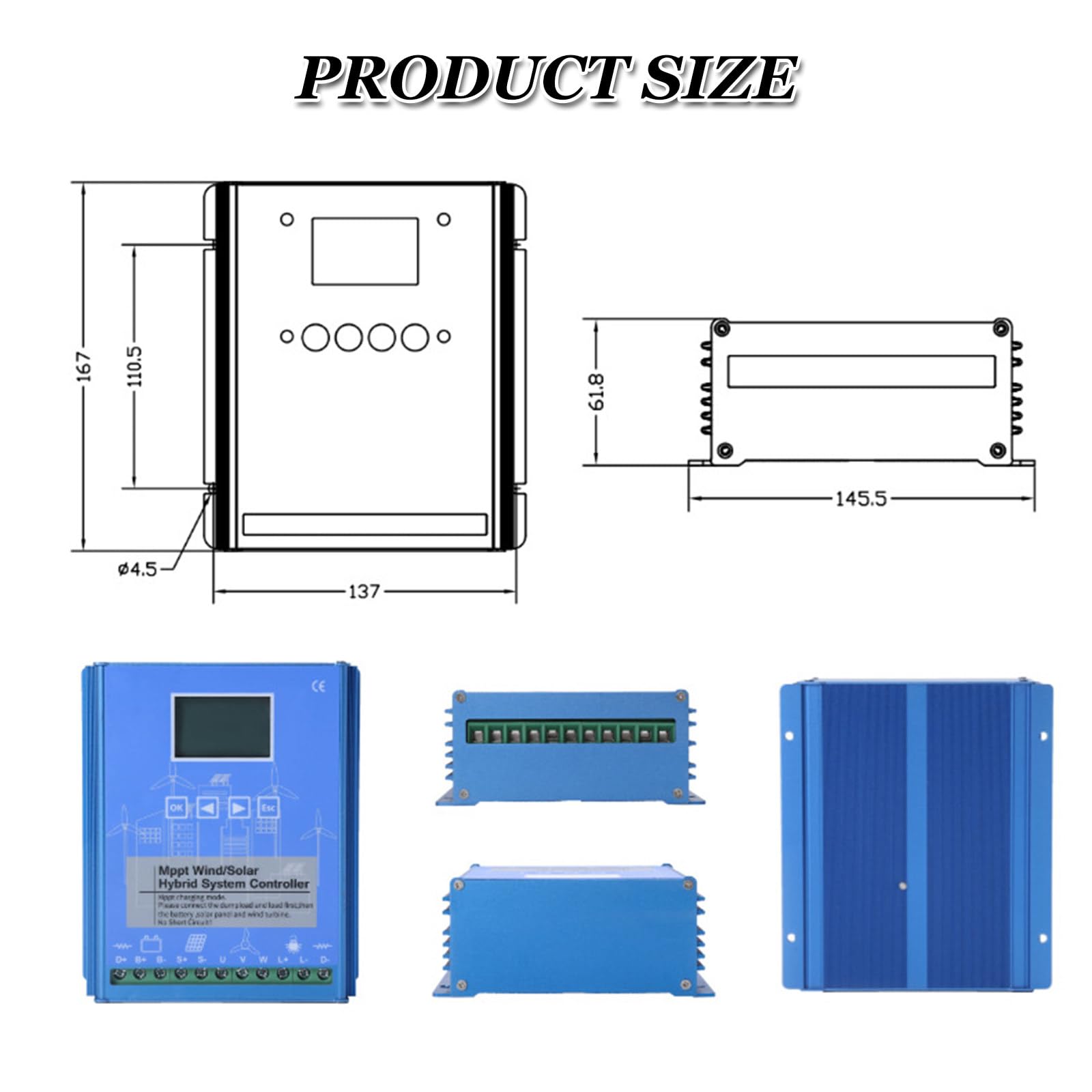 18000W 12V/24V/48V Hybrydowy Regulator Ładowania Wiatrowego i Słonecznego, Kontroler MPPT z Automatycznym Rozpoznaniem Off Grid i Ekranem LCD,24V