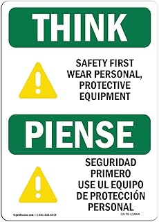 OSHA Think Sign - Wear PPE Symbol Bilingual | Aluminum Sign | Protect Your Business, Construction Site, Warehouse & Shop Area | Â Made in The USA