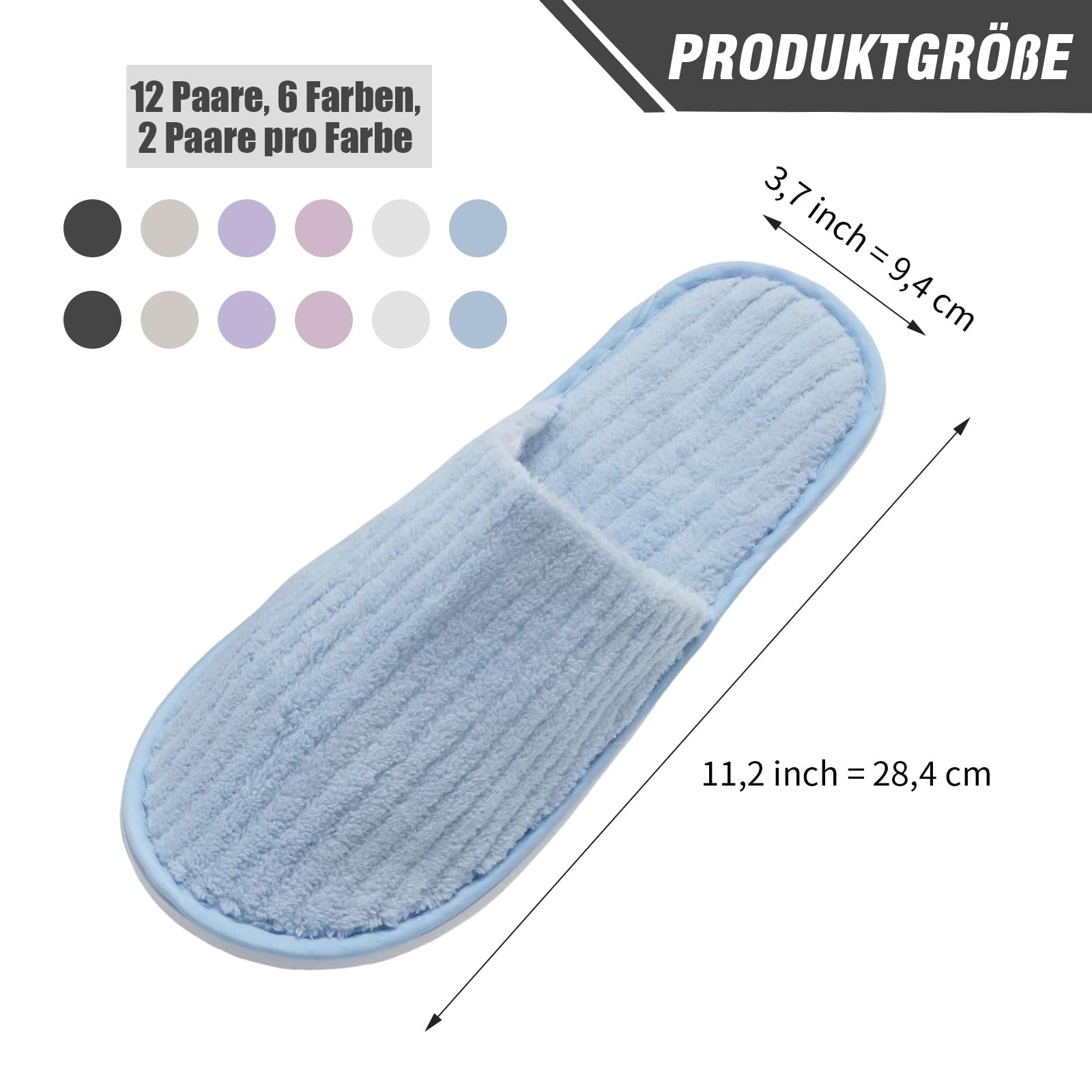 12 Paar Bequeme Hotelslipper, Rutschfeste Gäste-Schuhe, Vielfarbige Einweg-Slipper-Sets für Hotels, Thermalbäder, Hochzeiten und Familienfeiern, Universalgröße 11 x 28 cm