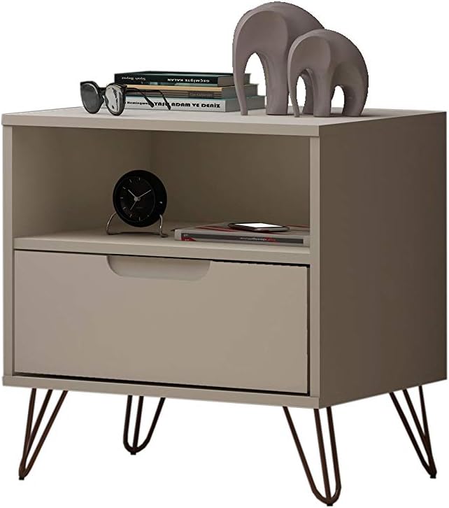 Off-White 1-Drawer Nightstand with Hairpin Legs
