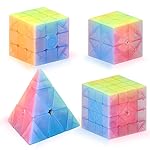Vdealen Speed Cube Set, Puzzle Cube Bundle of 2x2x2 3x3x3 4x4x4 Pyramid Magic Cube Set, Birthday Party Christmas Stocking Stuffers Gift for Kids Teens Adults(Jelly Stickerless)