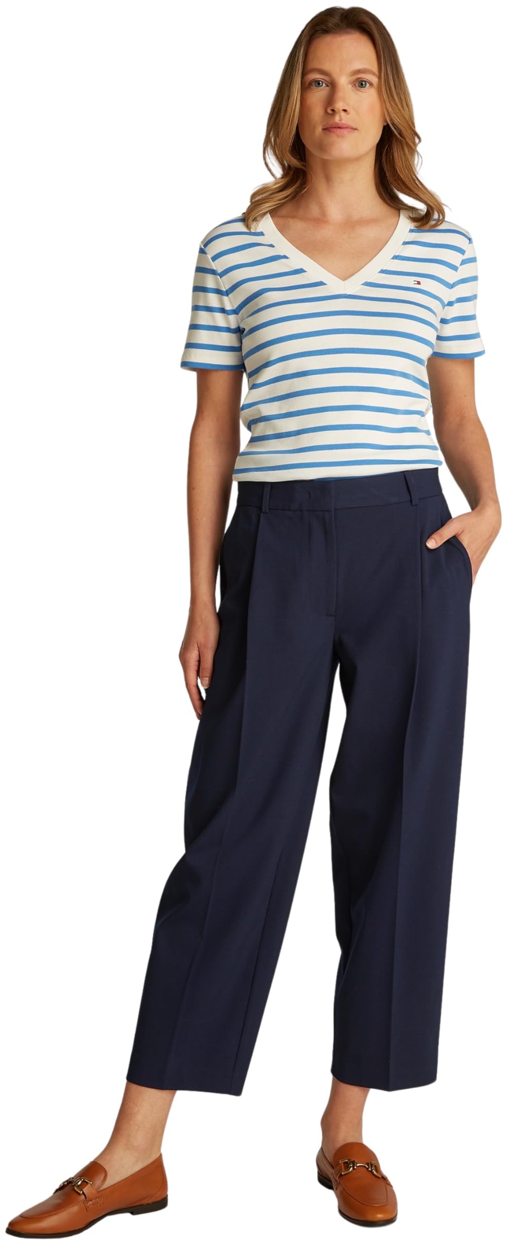 Tommy Hilfiger Pantalón de Tela Mujer Stretch Tapered tobillero