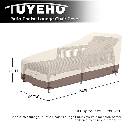 Miniatura 2 de Funda para tumbona doble ancha para patio, 900D resistente, resistente al agua y a los rayos UV para tu asiento tumbona, (beige y marrón) - 74 x 34